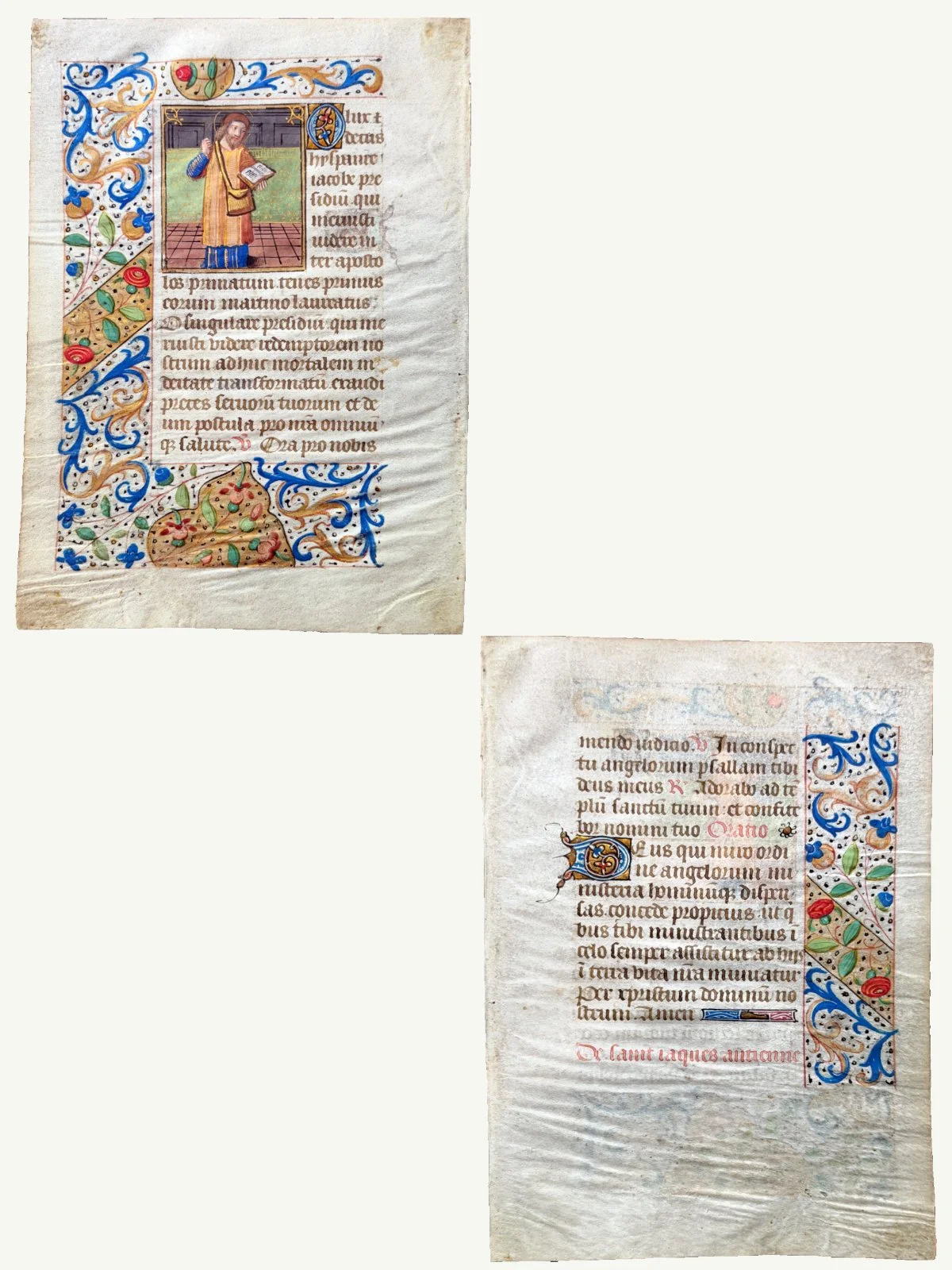 1480 Illuminated and Rubricated Book of Hours Leaf With Miniature on Vellum