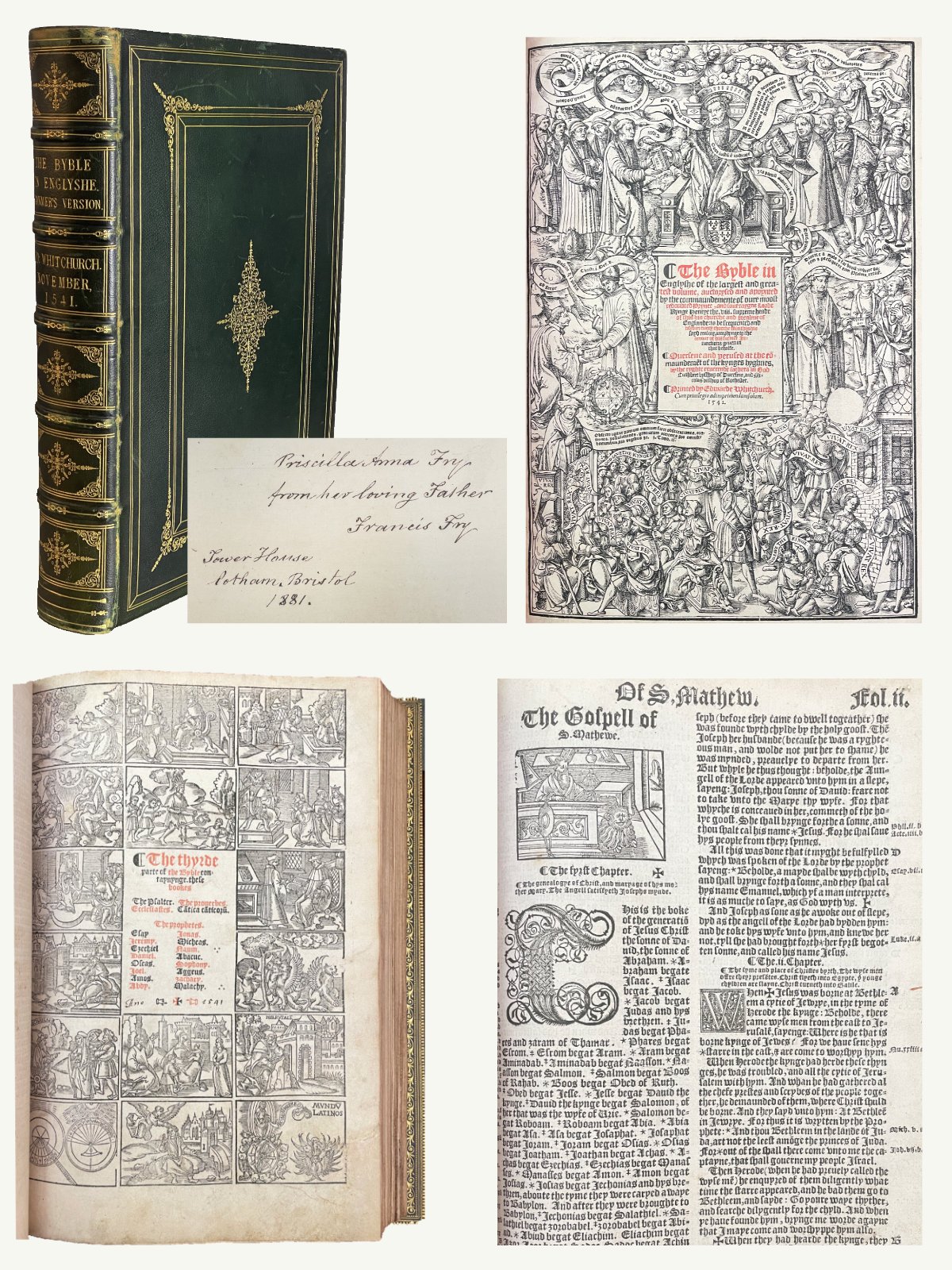 1541 Great Bible – Fine Complete Copy Inscribed by Francis Fry to his Daughter