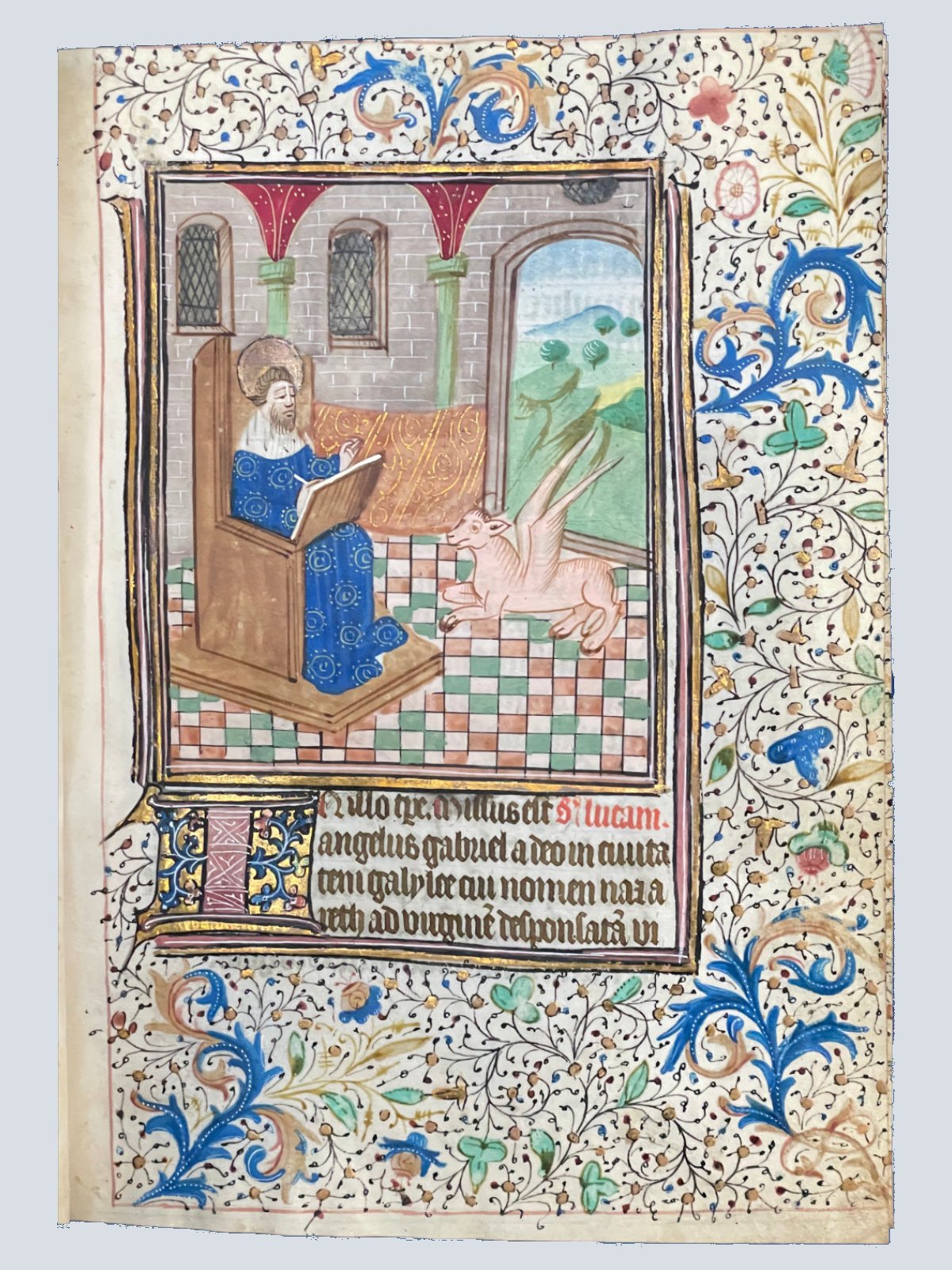 Full-page miniature with floral border in a Flemish Book of Hours, circa 1450–60