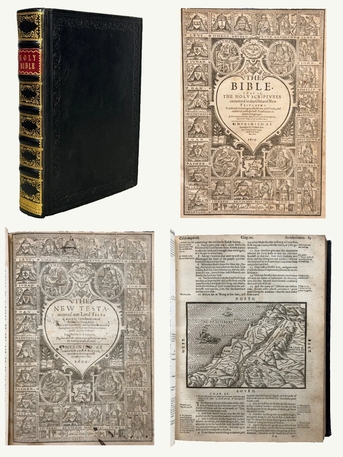 1609 Quarto Illustrated Geneva Bible with Judas Misprint and Marbled Edges
