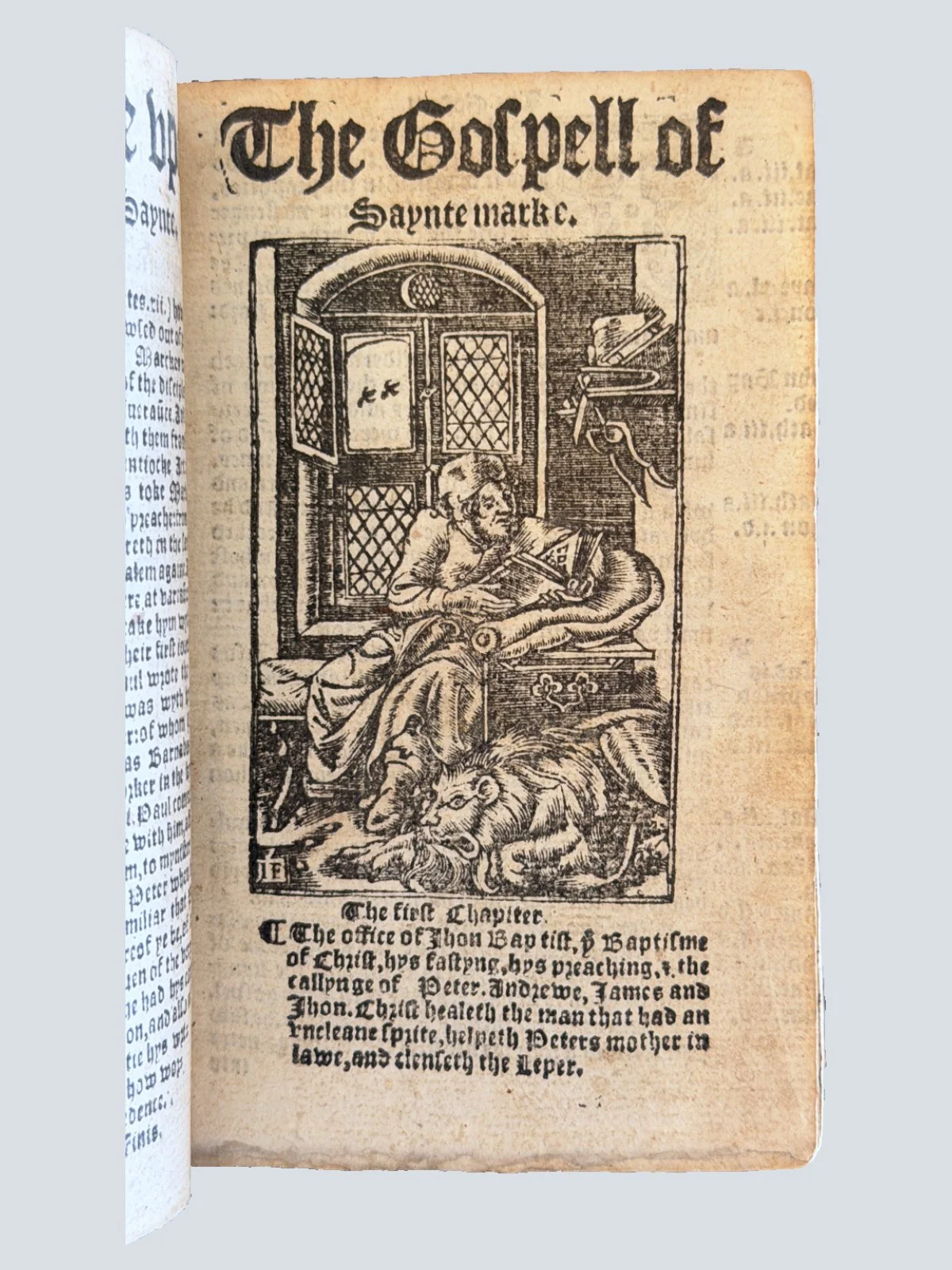 A Woodcut in a Small 1551 Octavo Tyndale New Testament before the start of Mark