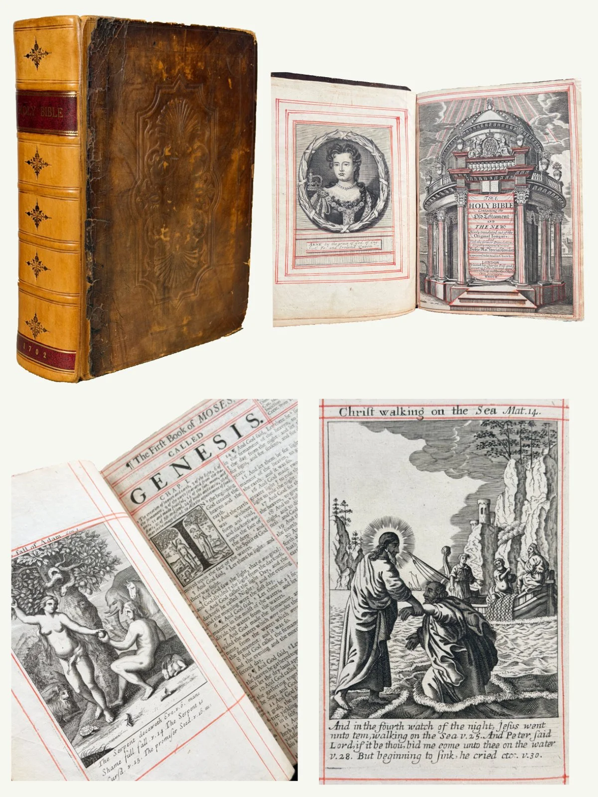 1702 Red-Ruled King James Bible with 150 Engravings