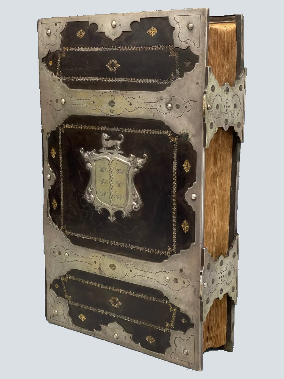 1722 Silver Bound Armorial King James Bible with Clasps