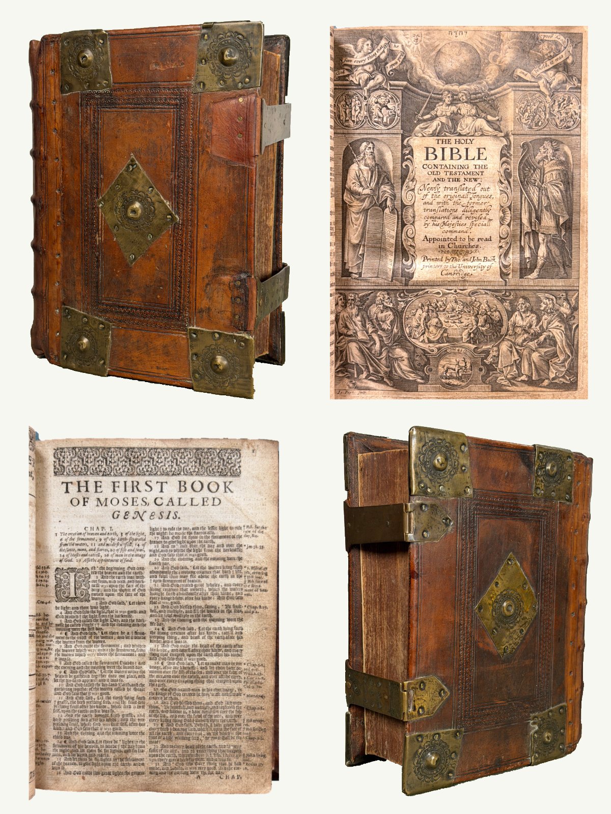 1630 First Quarto Cambridge King James Bible in Period Binding with Metalwork