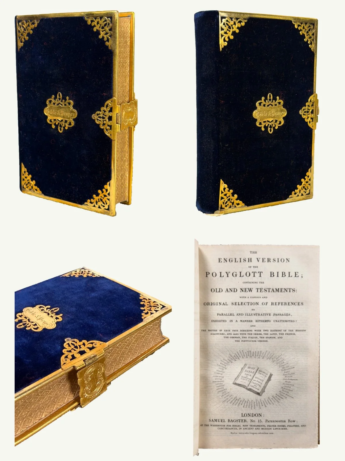 1865 Gauffered English Polyglott Bible in Velvet with Clasp