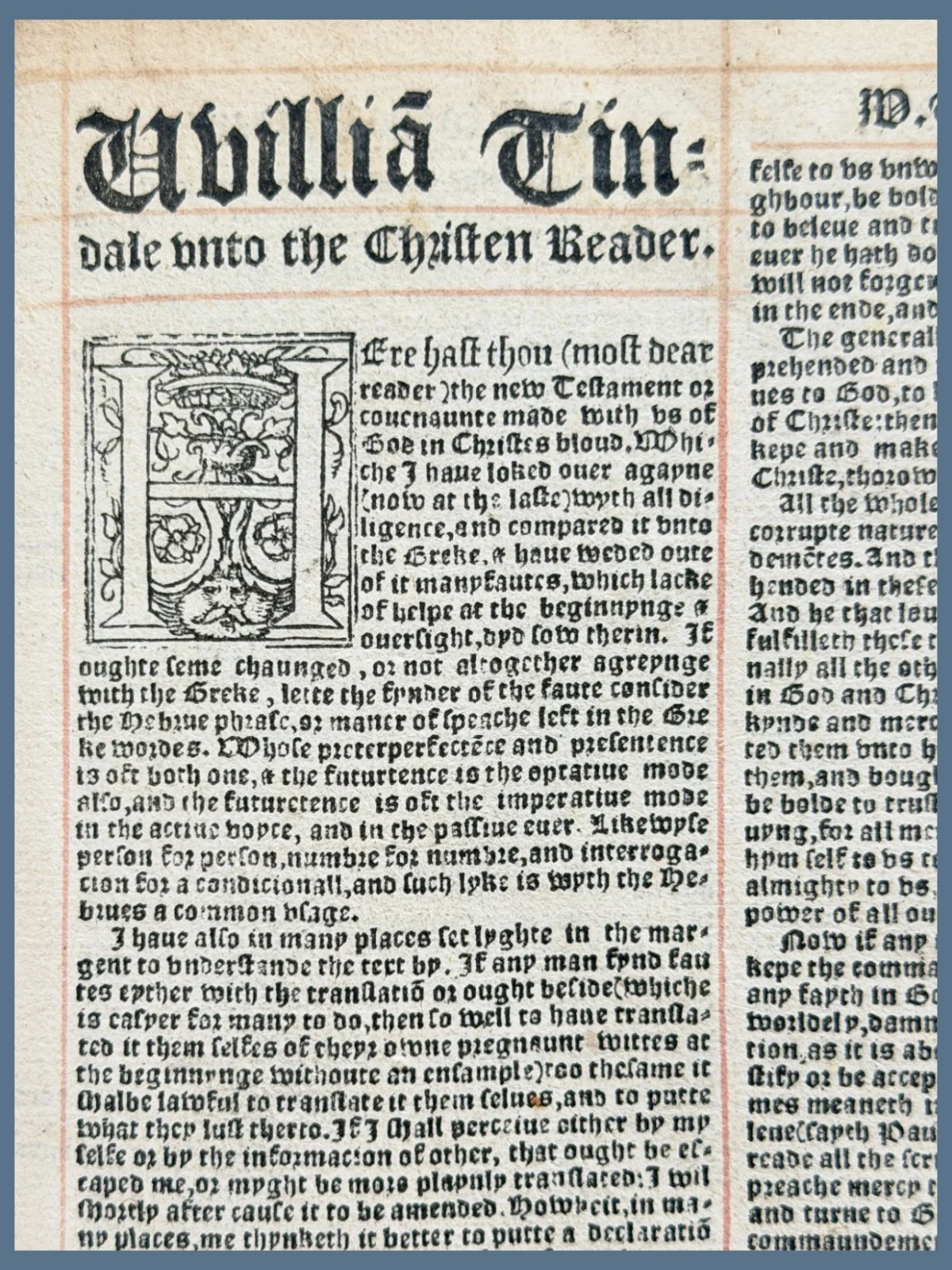 Page from a Tyndale Bible with Tyndale's Preface