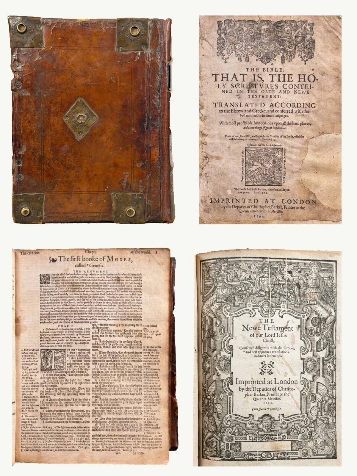 1594 Black Letter Geneva Bible with Metalwork