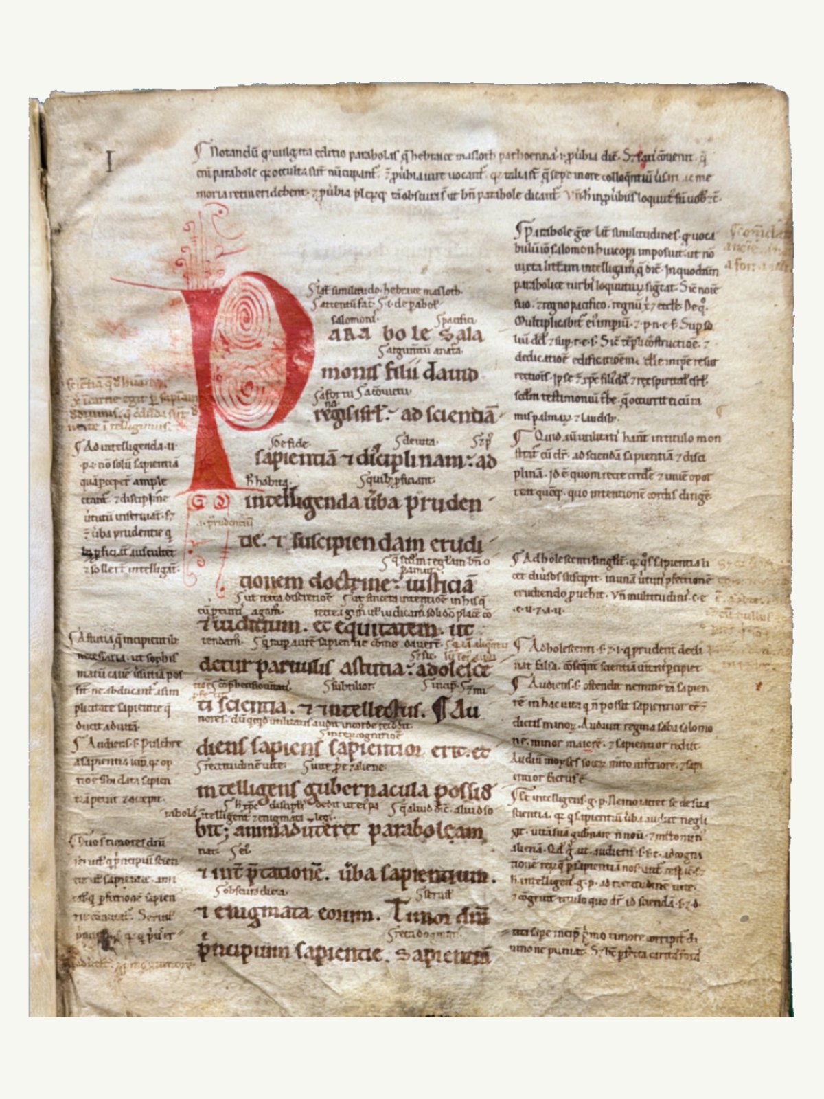 12th-century Italian Glossa Ordinaria manuscript open to Proverbs