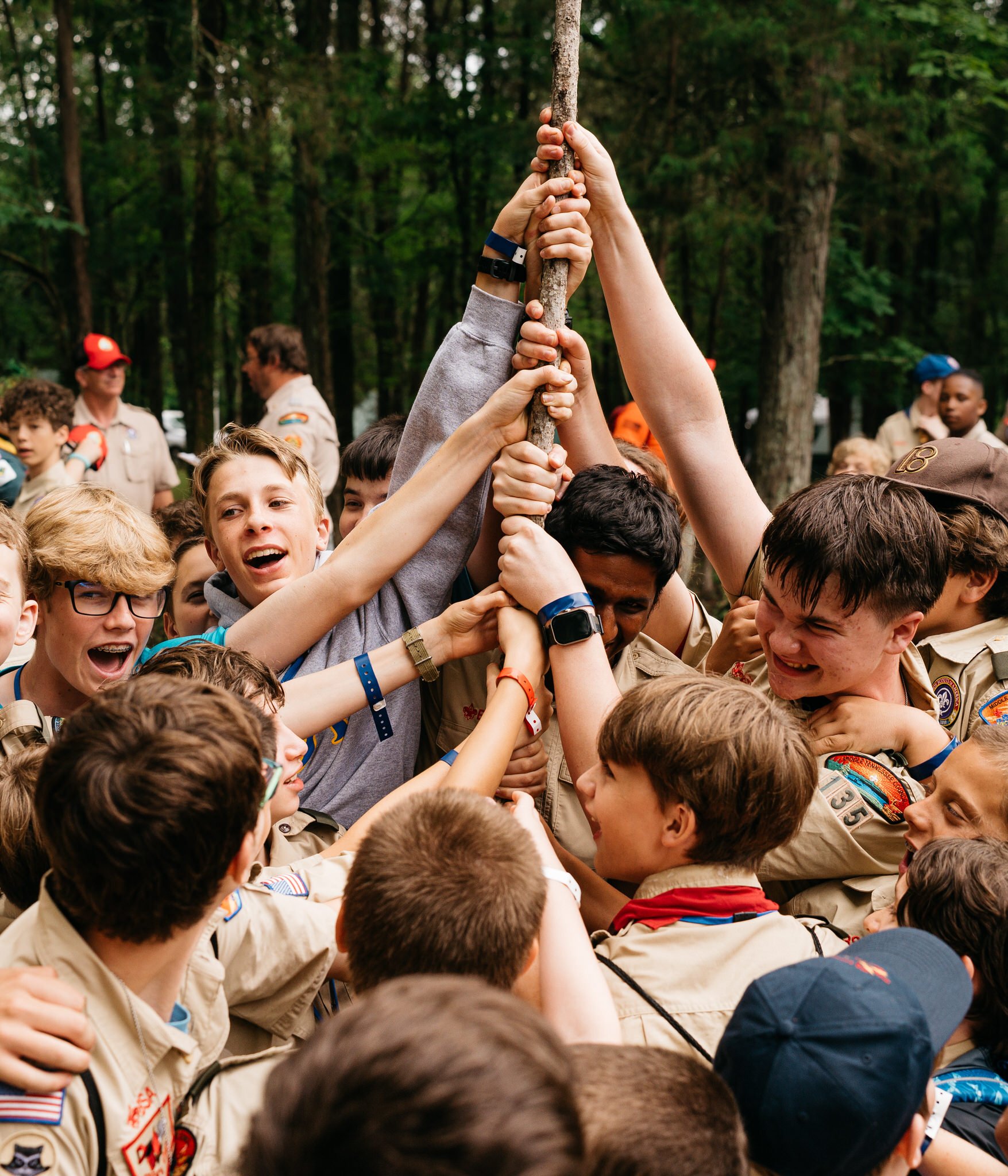 Scouting America Troop 135 celebrates being awarded with a totem at Boxwell Reservation