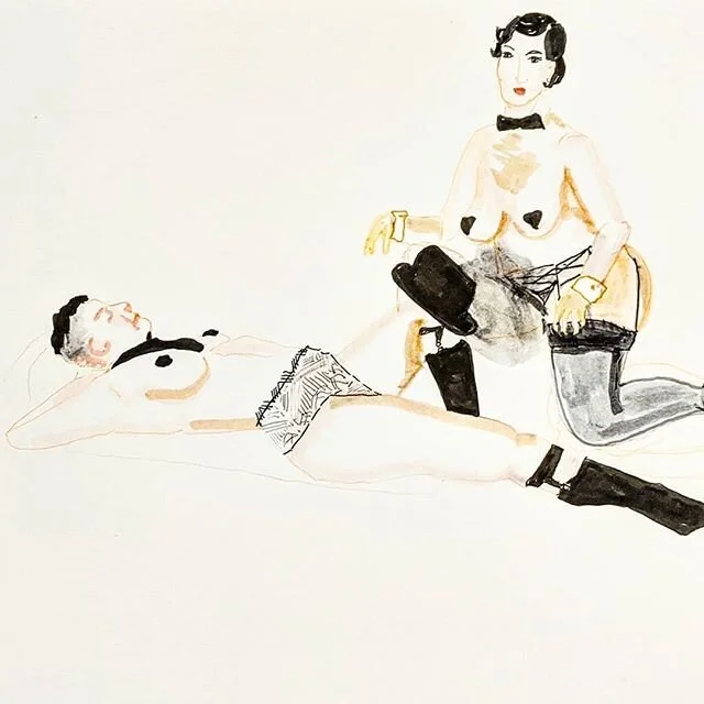 A couple of extremely dashing @themidnightfoxes (@_theivoryfox_  @_medianoche_ )  in tonight's @distanceddrawing .
.
.
.
.
#figurativeart #figurativedrawing #distanceddrawing #figuredrawing #livedrawing #liveart #artistsupportartists #burlesque #live