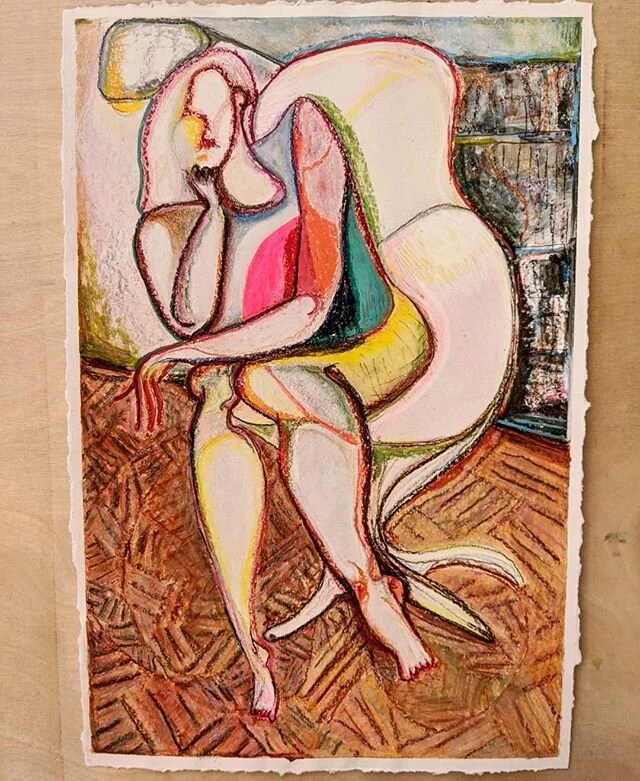 &quot;Bored&quot; 11.5x17.5 soft pastel, colored pencil, conte crayon, china marker, fineliner, gel pen, acrylic marker, ink on doubled 108lb recycled paper 🖼️ &bull; $230 w/free shipping &bull; Coming soon to the shop or DM to buy now &bull; 20% of