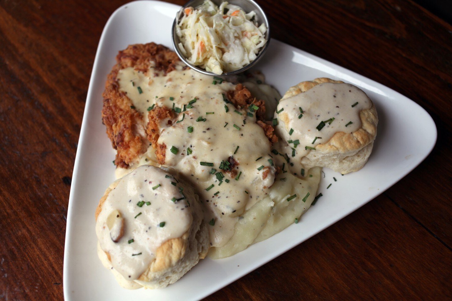 Happy #firstfriday in Downtown Lancaster 🎄 

Come cozy up with us for dinner, and enjoy some of our delicious comfort food, like our Chicken &amp; Biscuits: 

-Marinated &amp; fried chicken breast, buttermilk biscuit, creamy andouille sausage creole