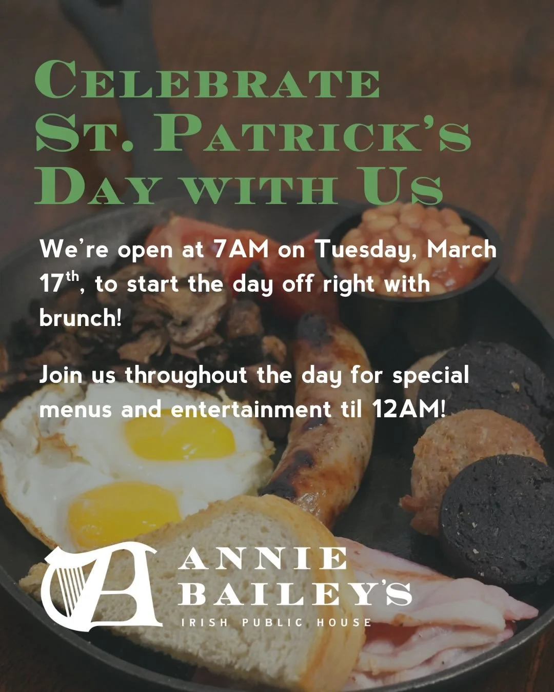 We&rsquo;re open at 7AM tomorrow for St. Patrick&rsquo;s Day! Join us for brunch from 7am-11am, then settle in for our lunch/dinner service with live Irish tunes! 🎶

We&rsquo;re ready to take care of you all day, so come show us some love on our fav