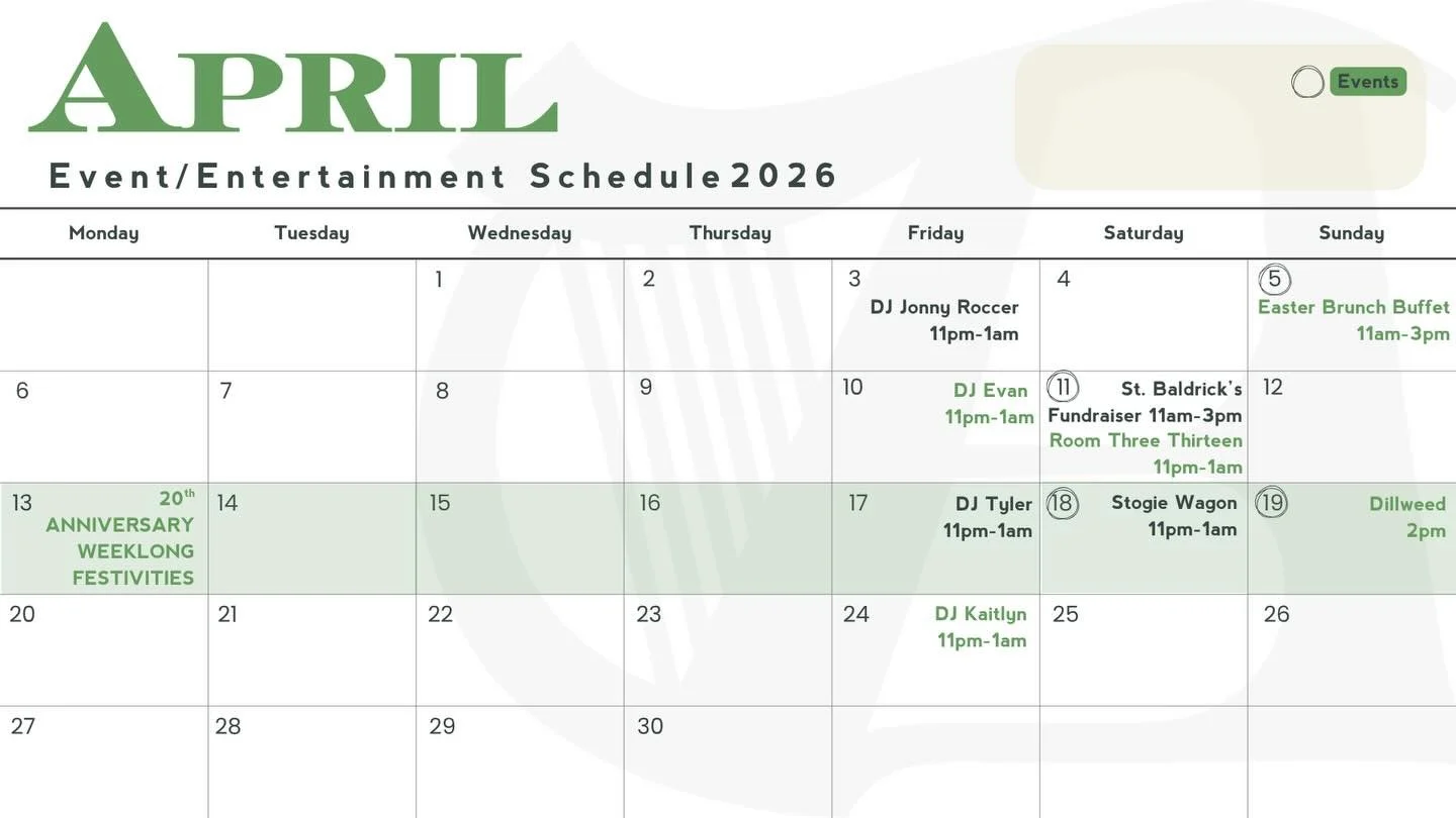 Check out our upcoming events and entertainment schedule for April! From Easter Brunch to St. Baldrick&rsquo;s our upcoming schedule is ready to entertain you 💃

We know you loved @stogiewagon during St. Paddy&rsquo;s Day, so they&rsquo;re coming ba