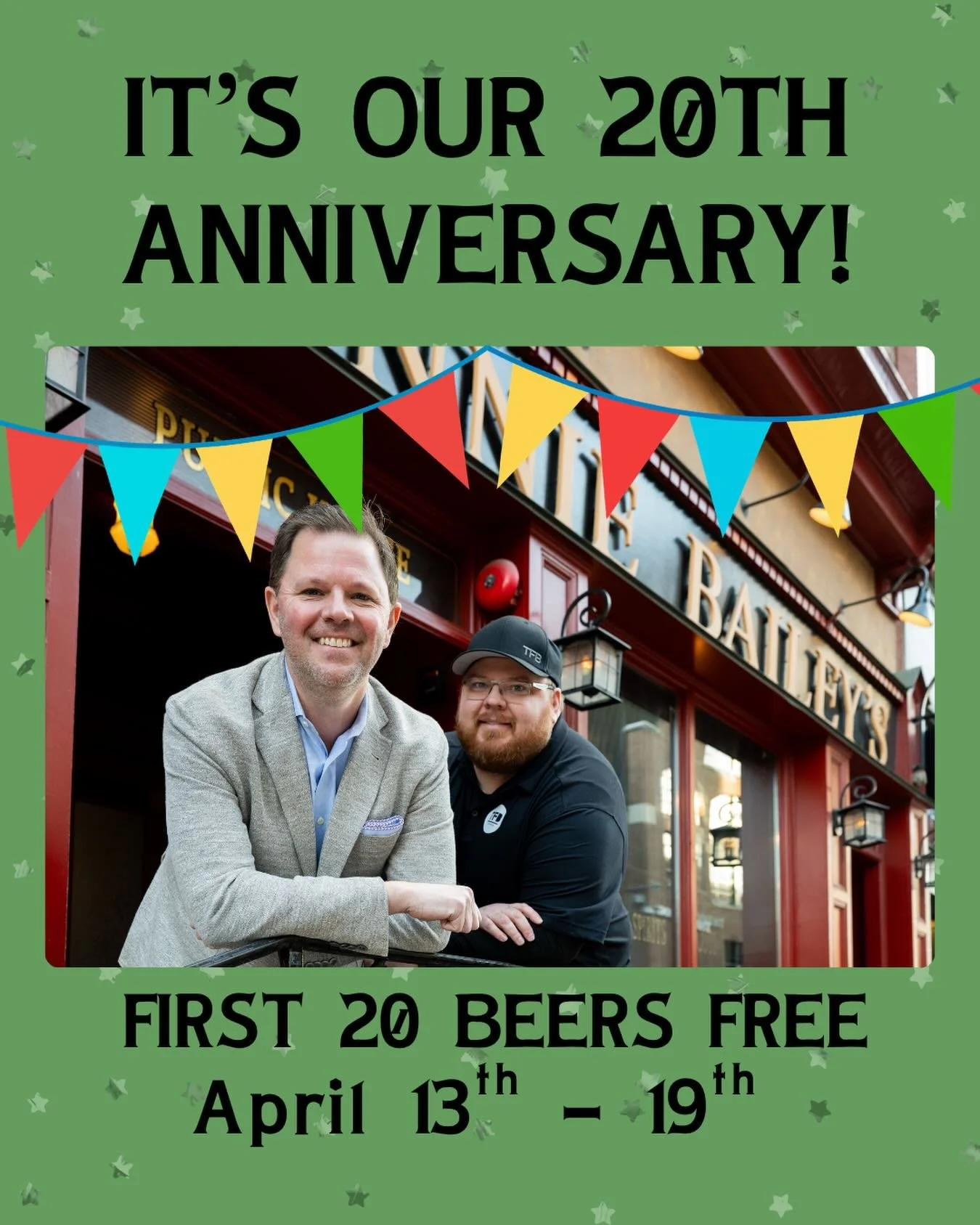 It&rsquo;s our 20th anniversary! ☘️ To celebrate 20 years of being downtown, we decided to give you a little something in the best way we know how&hellip;.BEER! 

The first 20 beers ordered at Annie&rsquo;s EVERY DAY from April 13th (today) to April 