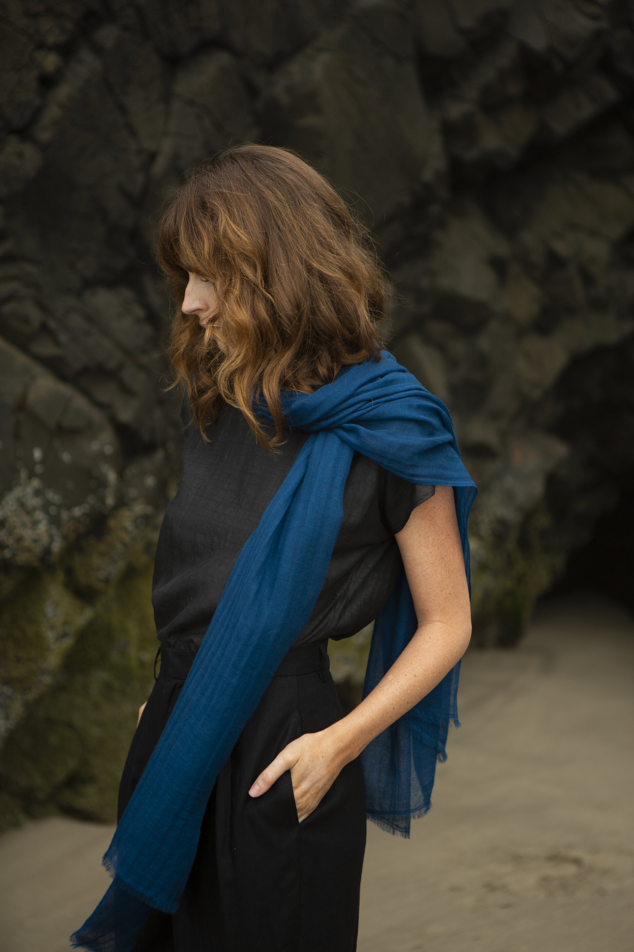 Cashmere Crawford Blue Ring Stole - Handspun + Handwoven