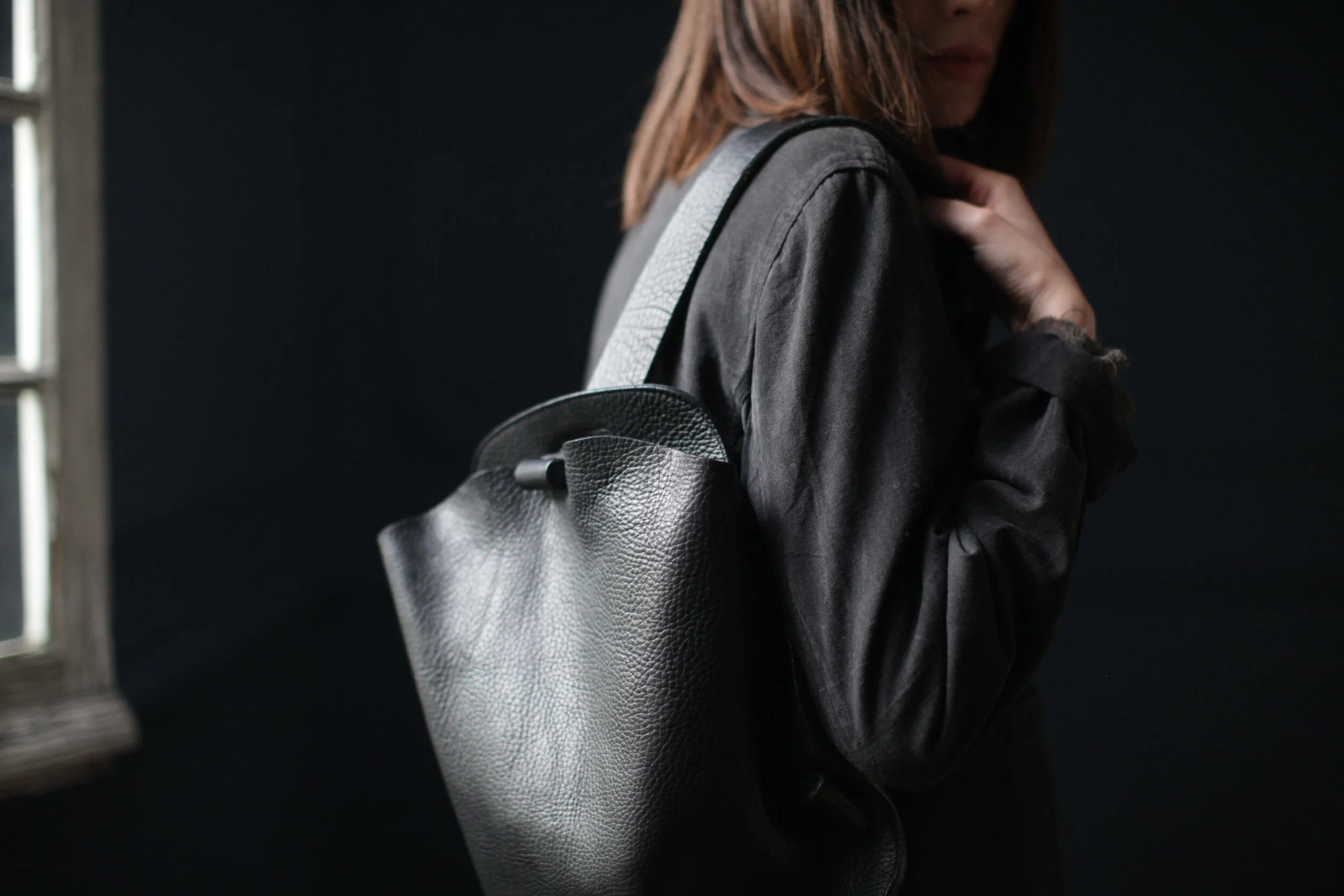 Nuraxi Leather Backpack in Black 