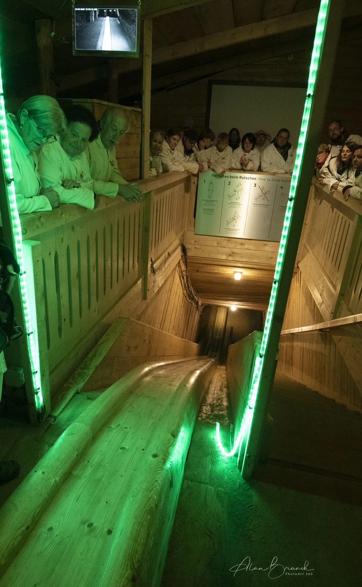Salt mine slippery slide in green