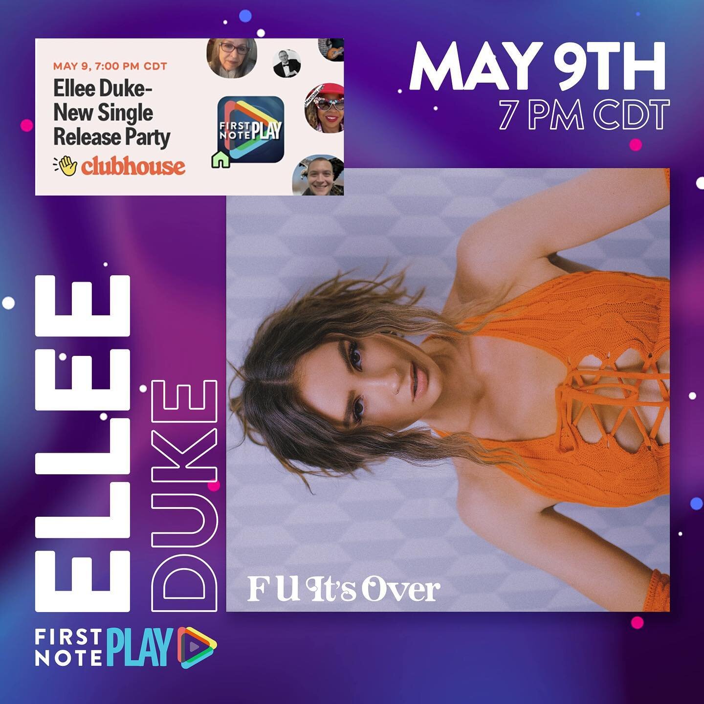 Come and celebrate the release of &ldquo;F U It&rsquo;s Over&rdquo; with us on @clubhouse tonight at 7pm central. This single is off to such a great start and we are so thankful to all those supporting @elleeduke ❤️🎉