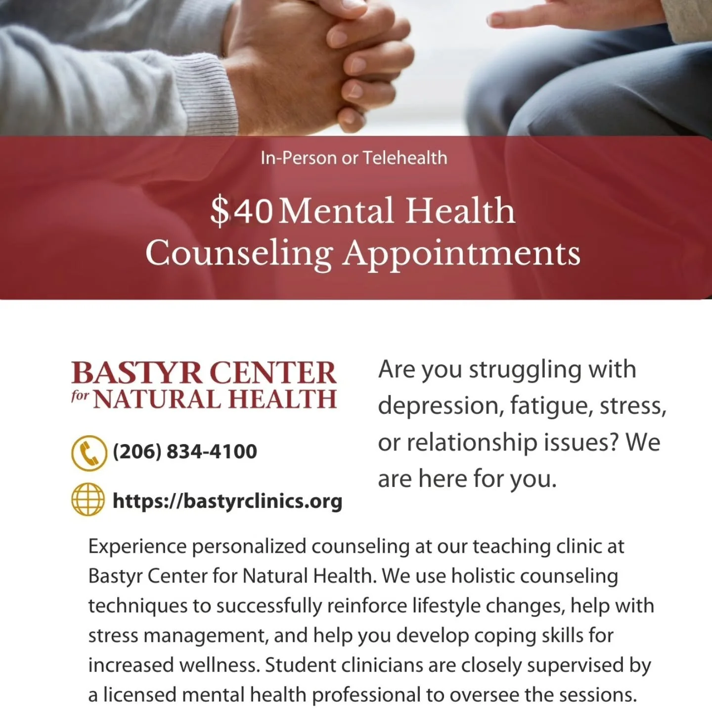 📢 Happy to announce that I'm working with Graduate Level Psych students of Bastyr University. As they begin their journey to become brilliant therapists, I offer my experience, knowledge, and guidance as their clinic supervisor. 

It's a great oppor