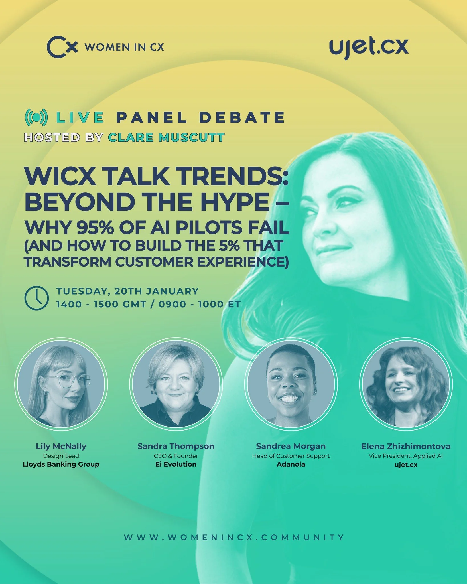 95% of AI pilots fail &ndash; don&rsquo;t let yours be one of them. 

From chatbots that frustrate users to predictive models that never leave the lab, the gap between expectation and reality is widening. 

TOMORROW, join Women in CX x ujet.cx in a b