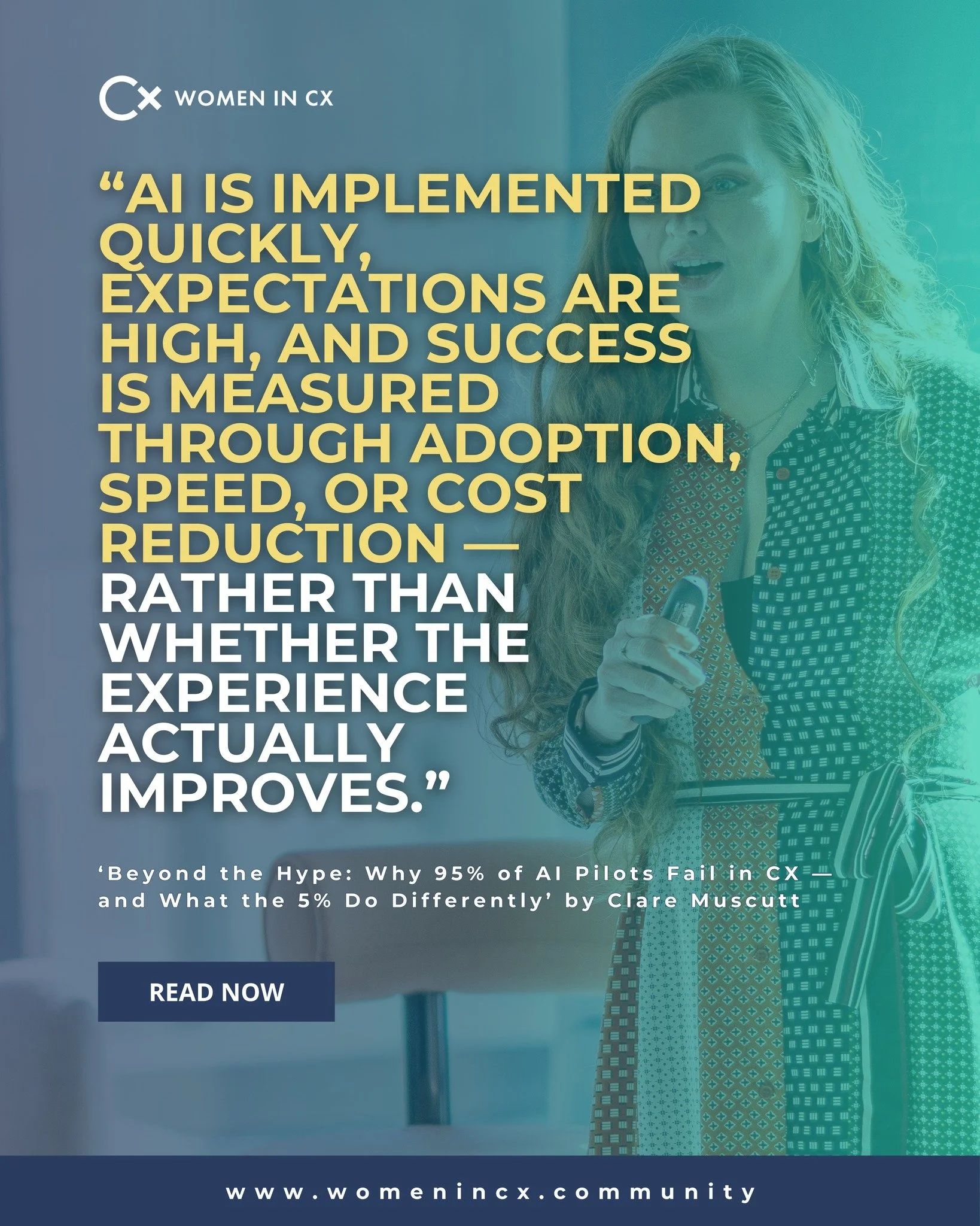 If AI is the future of CX, why are so many pilots going nowhere? 😬

In her latest piece, drawing on insights from the latest WiCX Talk Trends panel debate in partnership with ujet.cx, WiCX Founder and CEO Clare Muscutt unpacks why so many AI initiat