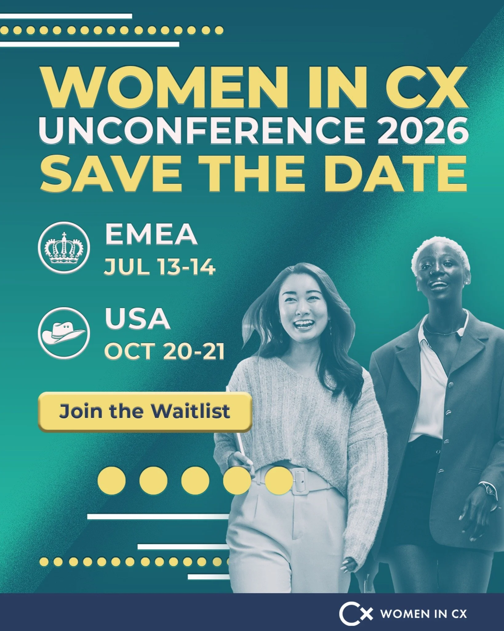 You&rsquo;ve waited patiently, and now it&rsquo;s finally time to mark your calendars&hellip;👀

The WiCX UnConference 2026 SAVE THE DATES are here! 

🗓️EMEA &ndash; Monday, 13th July &ndash; Tuesday, 14th July 2026
🗓️USA &ndash; Tuesday, 20th Octo