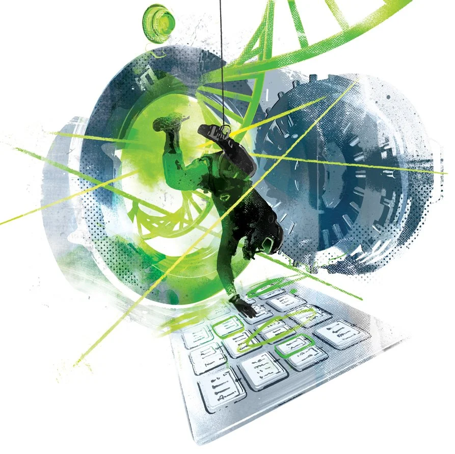 DNA-science-genetic-sequence-bank-robbery-vault-code-cracking-editorial-illustration-danny-allison.jpg