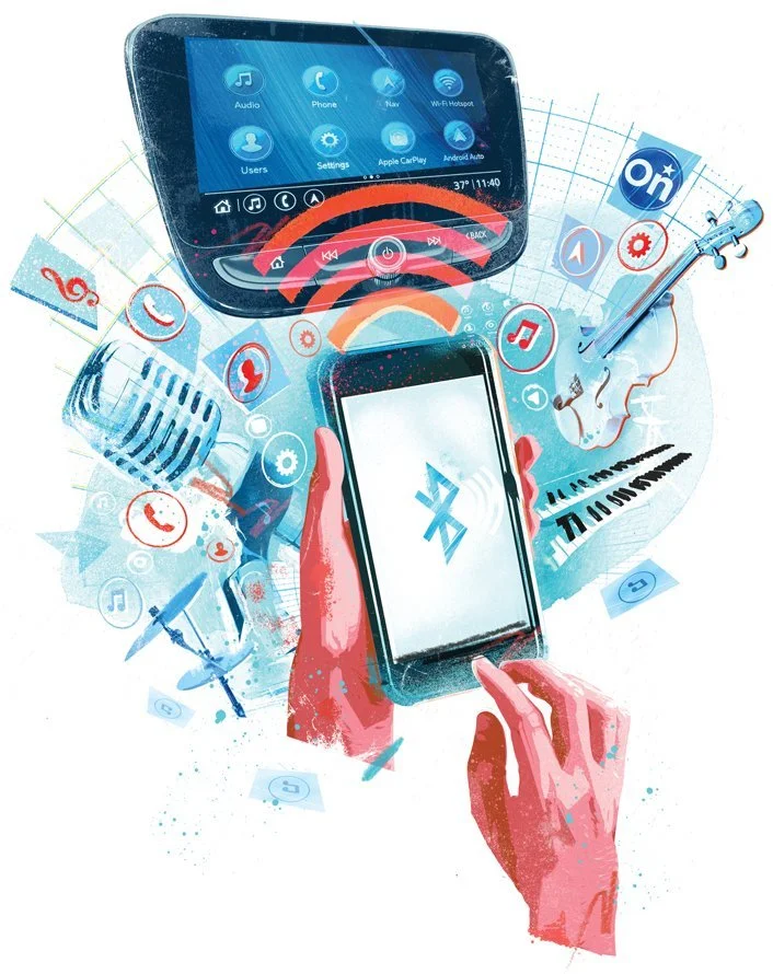 Illustration featuring Chevrolet vehicles car stereo technology