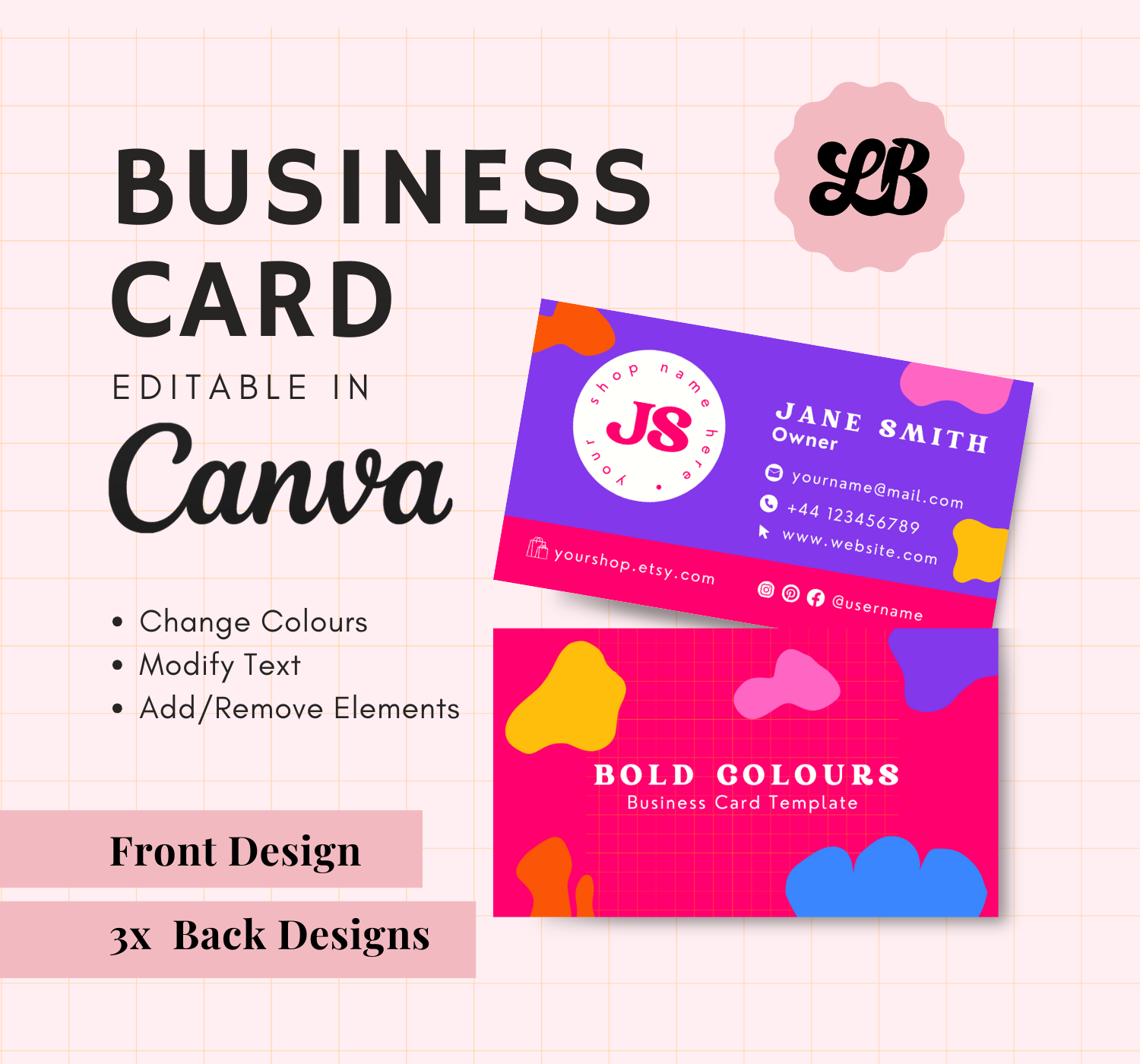 Bold Colours Business Card Template (Editable Canva Template) — Little Bird