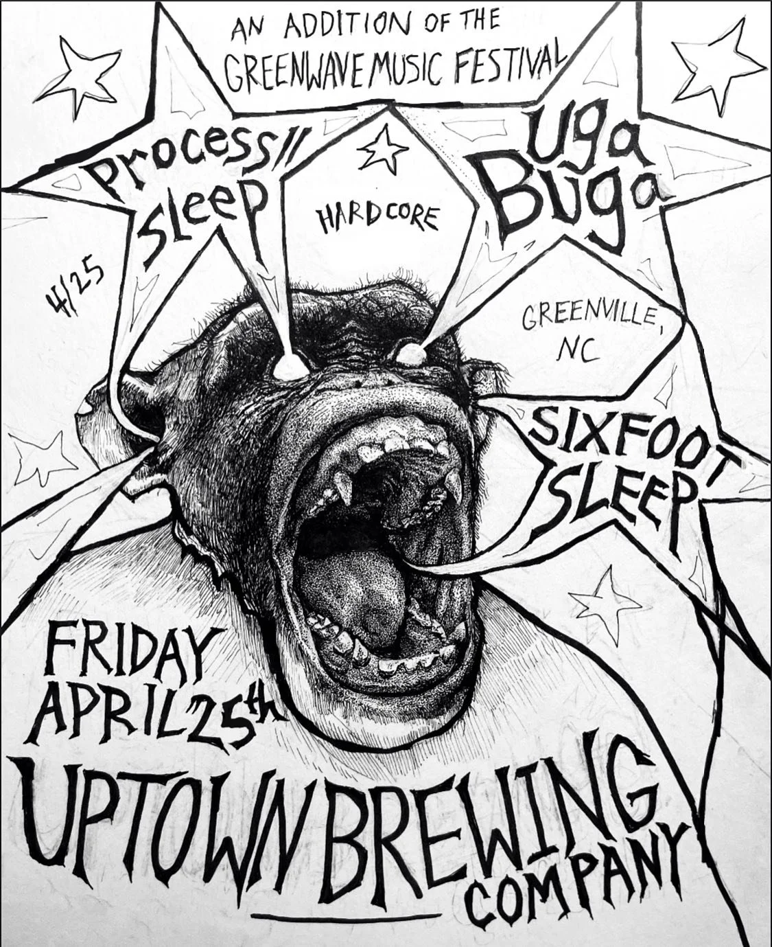 poster commission for @nvobooking i had full creative freedom so no surprise how this one turned out

 .005 (+brush pen) micron on sketchbook paper

@ greenville people follow @thenonviolentoffender and @nvobooking and go to cool shows and meet cool 