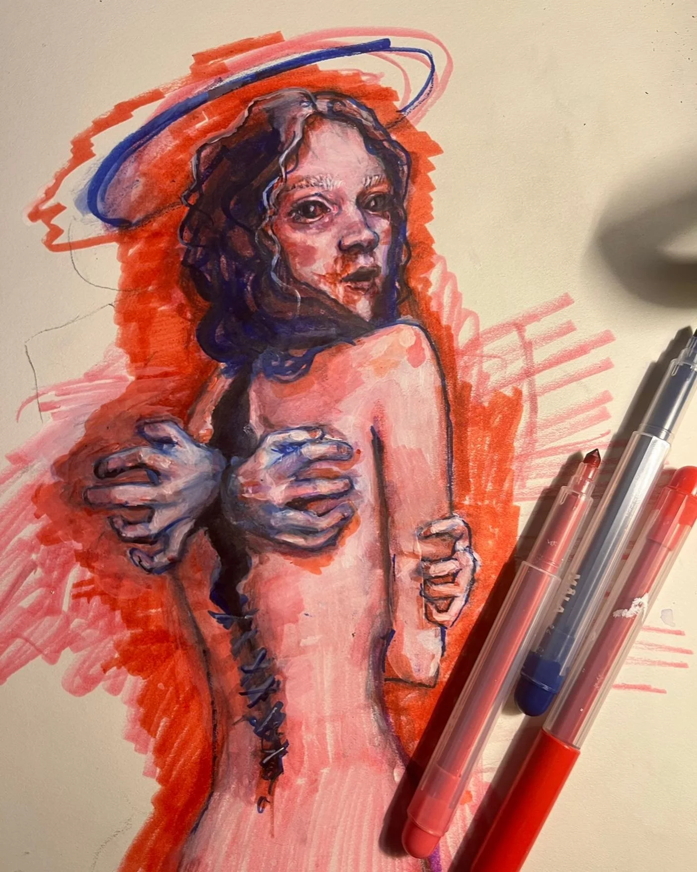 older sketch i never posted done w acrylic paint and ikea children&rsquo;s markers lol. inspired by the substance and freezer brides