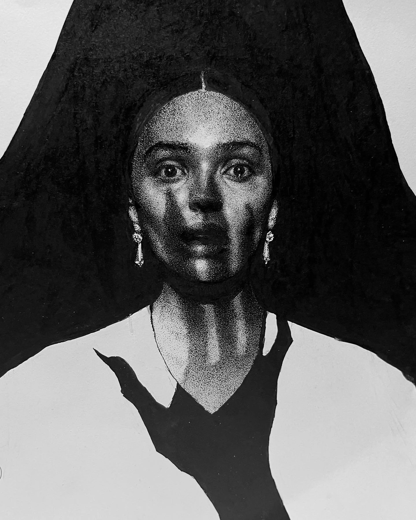 portrait study of @lilyrose_depp in nosferatu!! i loved this movie if u can&rsquo;t tell. 

micron pen and acrylic on 8.5 x 11 paper

this one was really hard to photograph without glare, did my best! just trust it looks cooler in real life. included