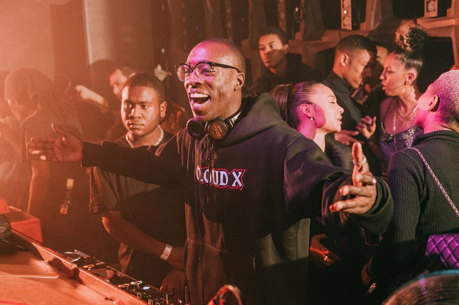 David at Phonox London, wearing the black Cloud X hoodie