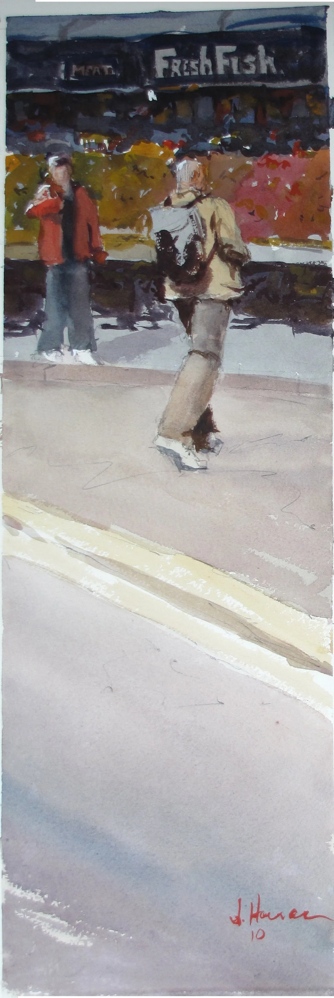Jack Haran, "Fresh Fish 14th Ave",  22 x 7.5, Watercolor, $1,000