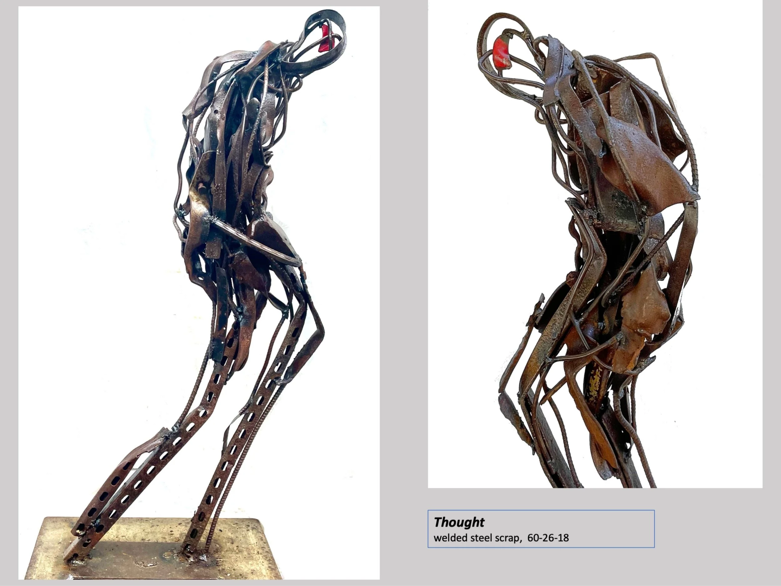 Third Place Sculpture, Madeleine Lord, "Thought", Welded Steel Scrap, 60x26x18 $2,200