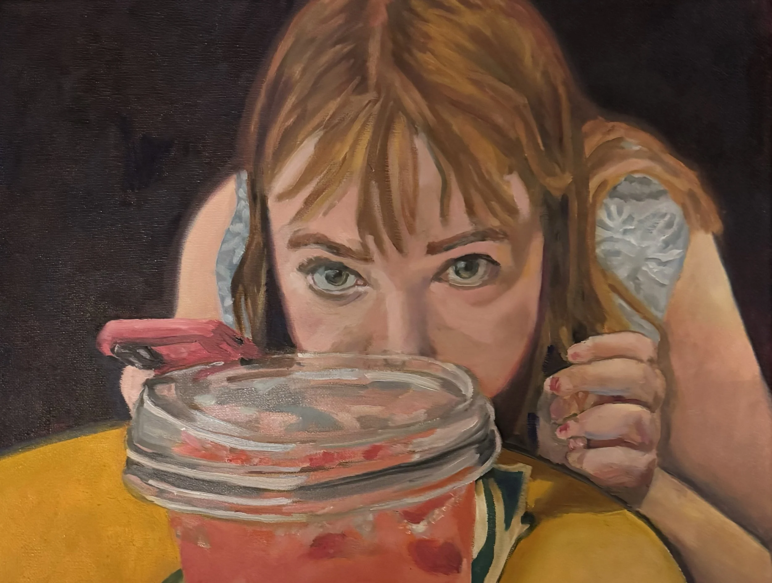 Jen Dimler, "Starbucks Lover", Oil on Canvas, 16x20, NFS 