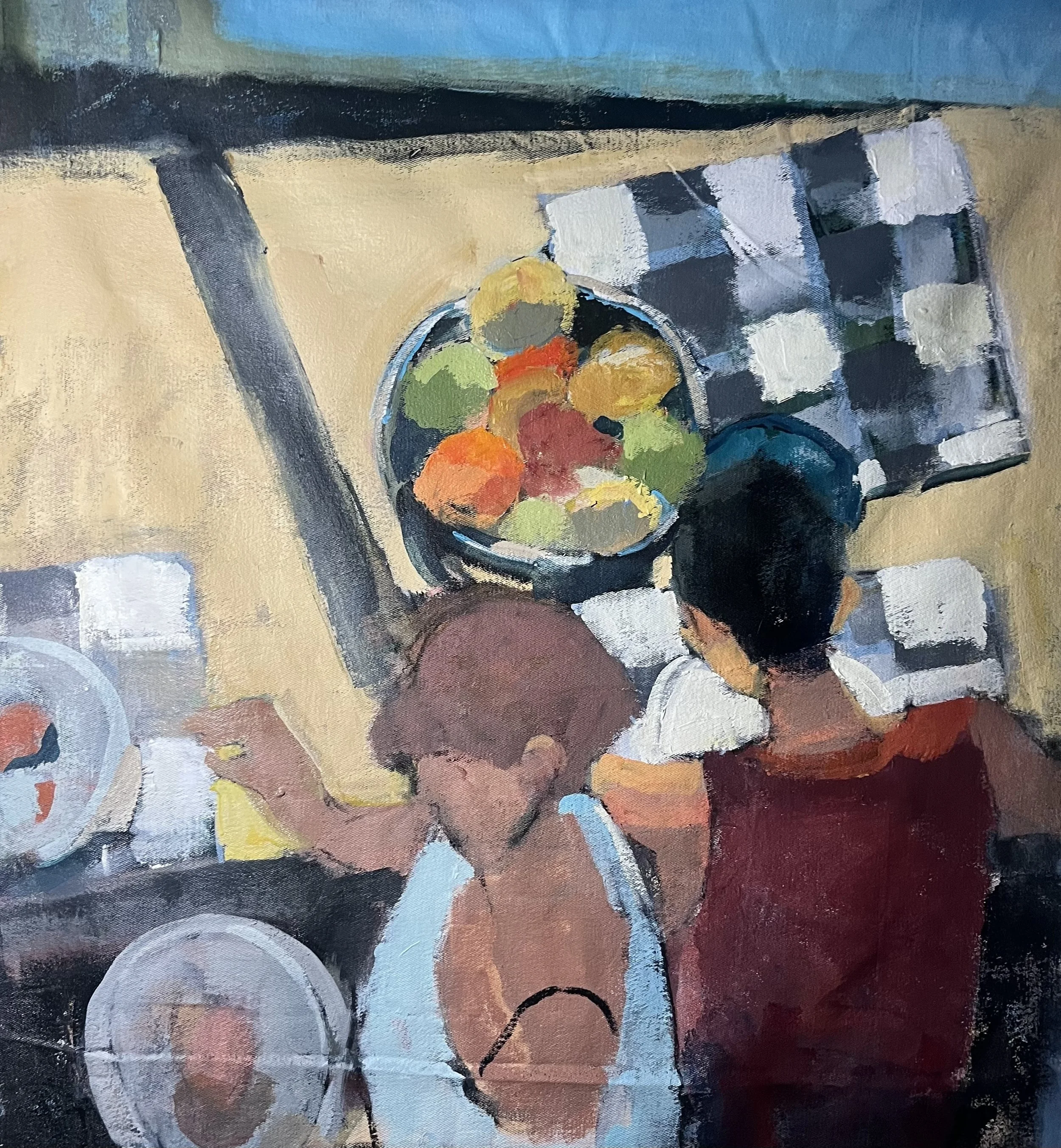 First Place Painting, Page Railsback, "Breakfast is Served", Acrylic on Canvas, 40x34, $3,500