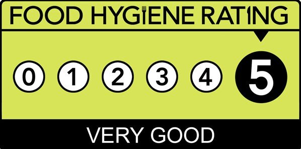 Food hygiene rating chart with a score of 5 indicating 'Very Good' condition.
