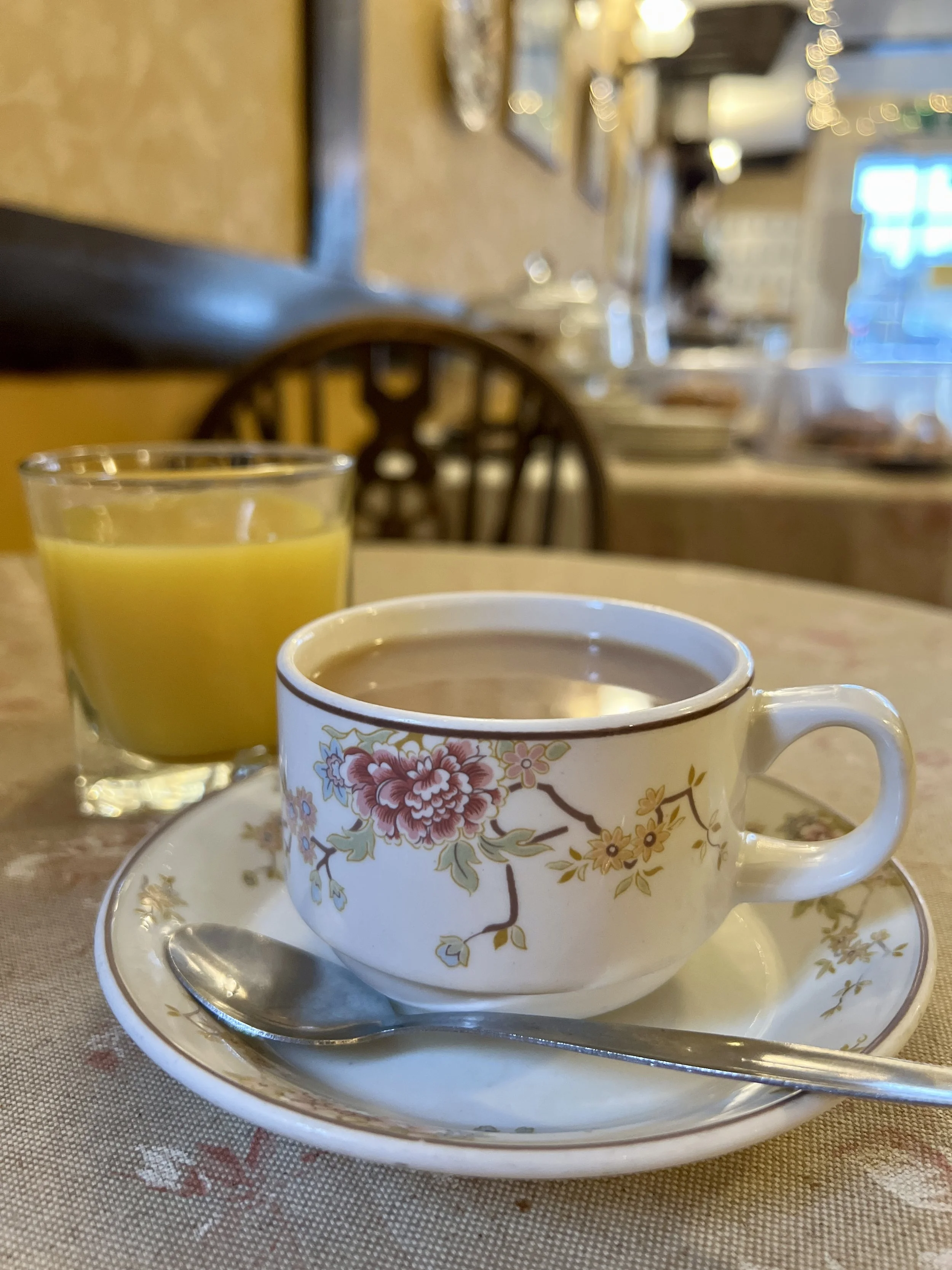 Cup of tea and orange juice