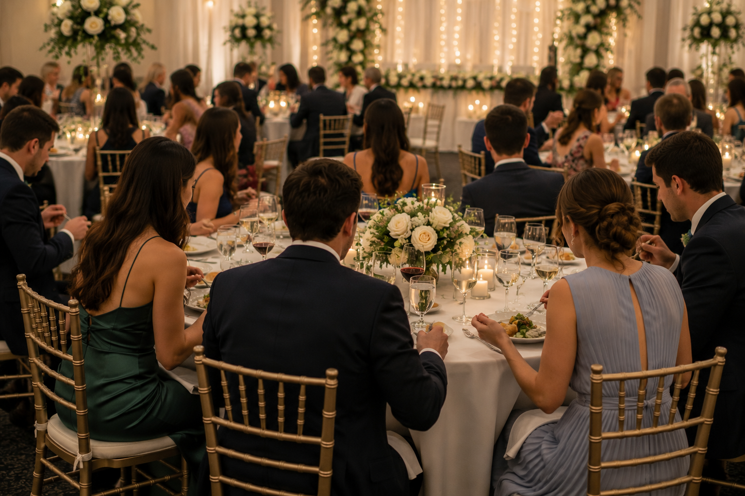 Wedding guests enjoying food