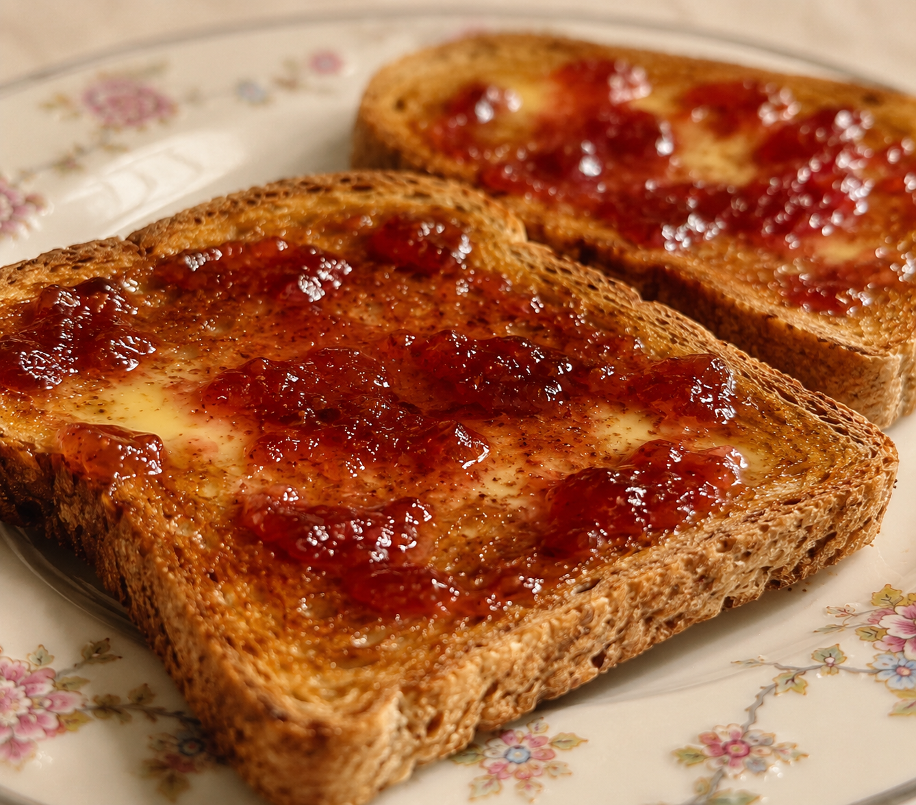 Toast with butter and jam