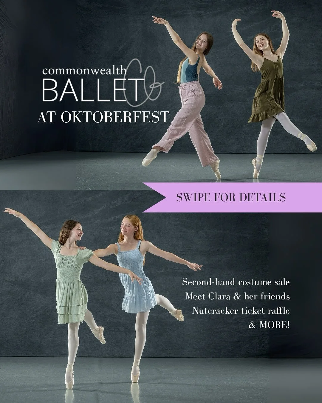 Come visit us this Saturday at Oktoberfest! 🍂

We will be raffling off Nutcracker tickets, selling costumes, having a Clara &amp; friends meet and greet, and more!! We&rsquo;d love to see you there! 💜

#commonwealthballet #oktoberfest #actonma #bal
