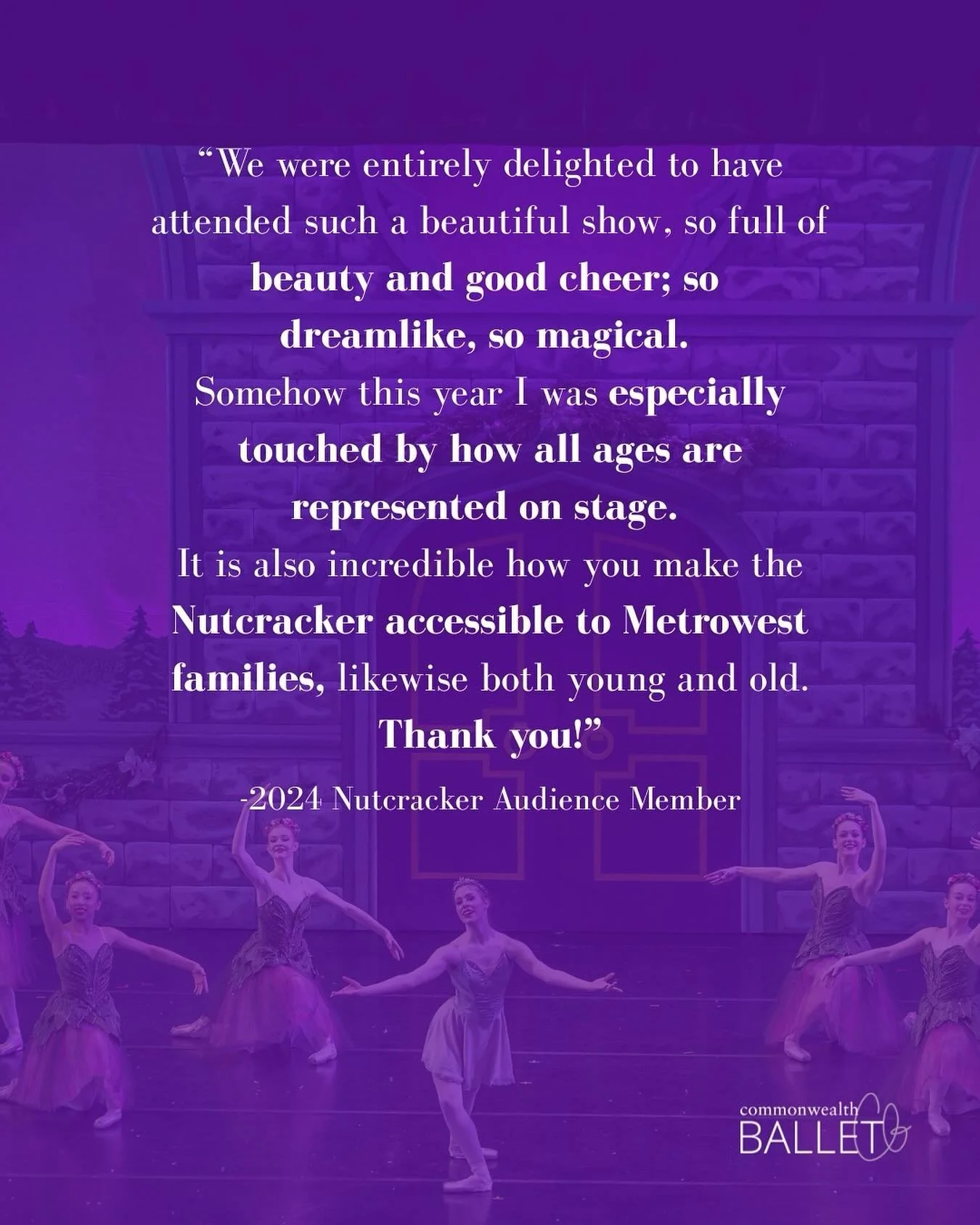 Looking to get ahead on the perfect gift for grandparents, friends, or loved ones? 🎁 Check out what one of our 2024 audience members said about The Nutcracker and get your tickets NOW with a discount!!❄️

✨Use code EARLYBIRD25 at checkout - now thro