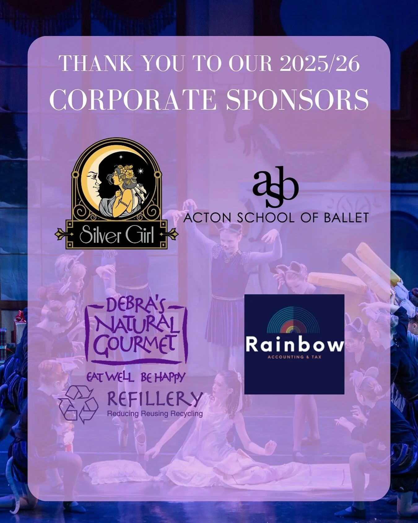 Thank you to our 2025/26 Corporate Sponsors for all of your support throughout Nutcracker season and beyond!!✨CBC relies on the generous support of donors and sponsors like you to keep us dancing and growing!💜

🔗For more info on how to get involved