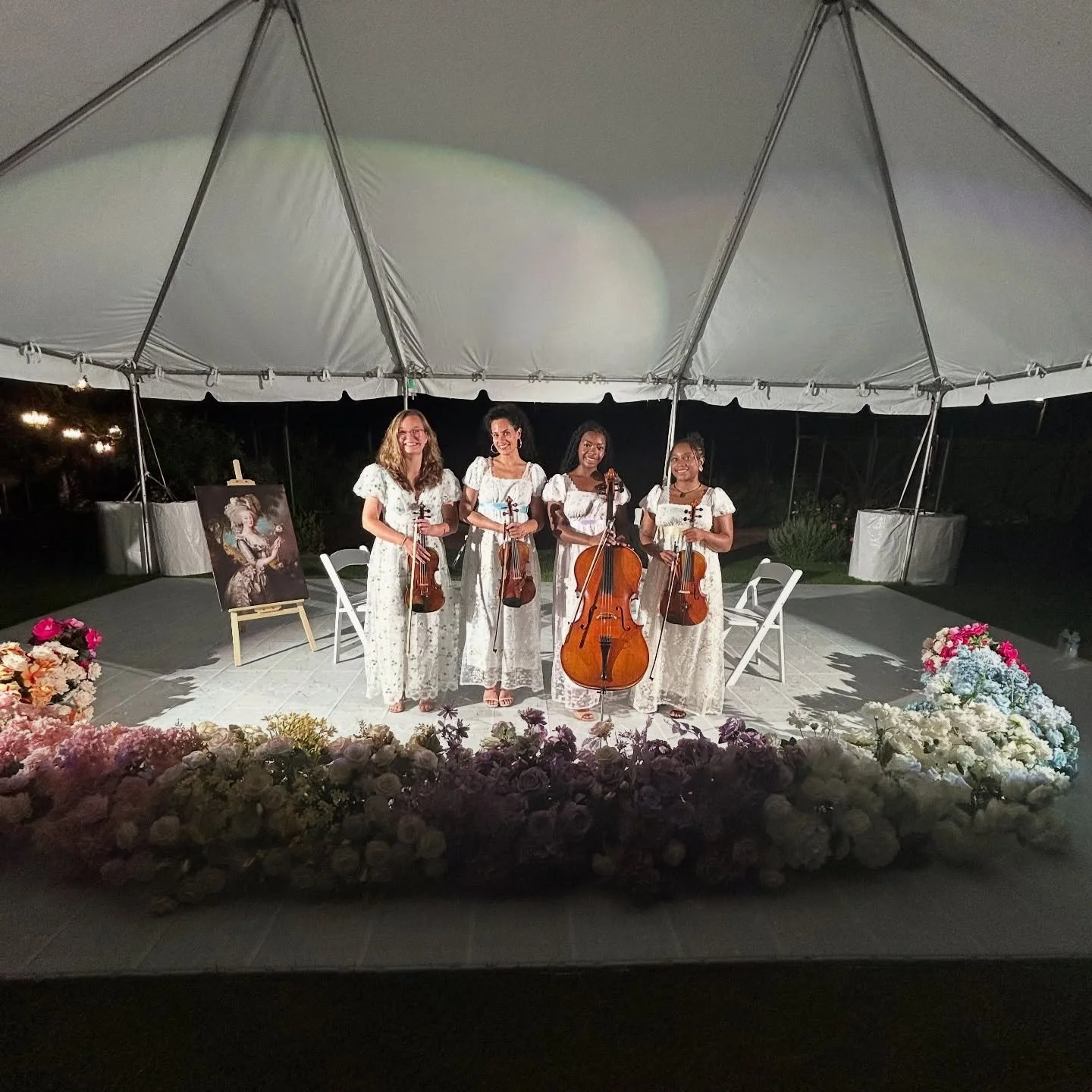 We came, we saw, we played and then ate (cake) at @cantignypark&rsquo;s Splendor of Versailles with the Queen herself. Luckily we didn&rsquo;t lose our heads. 🫠
&mdash;
📍 @cantignypark 
🎻 @amanda_nicole0718, @natalie.frakes, @michelleman_44, @ifet