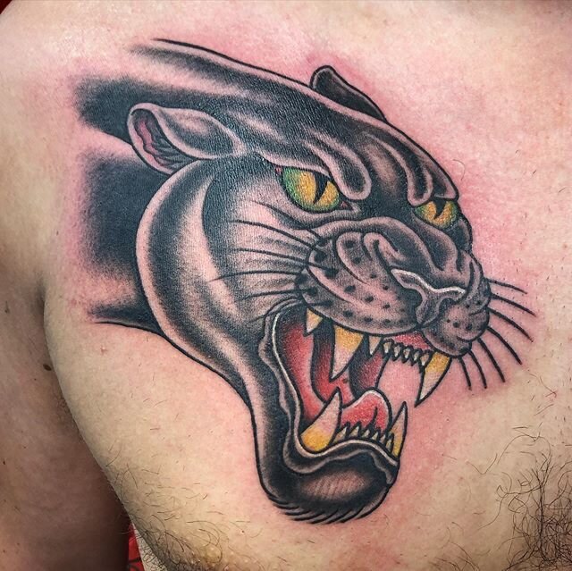Panther head to the chest 💥 done at the one and only @schiffmacherveldhoentattooing 💥💥💥 Tattoos hurt but the sure look cool 😎✨
