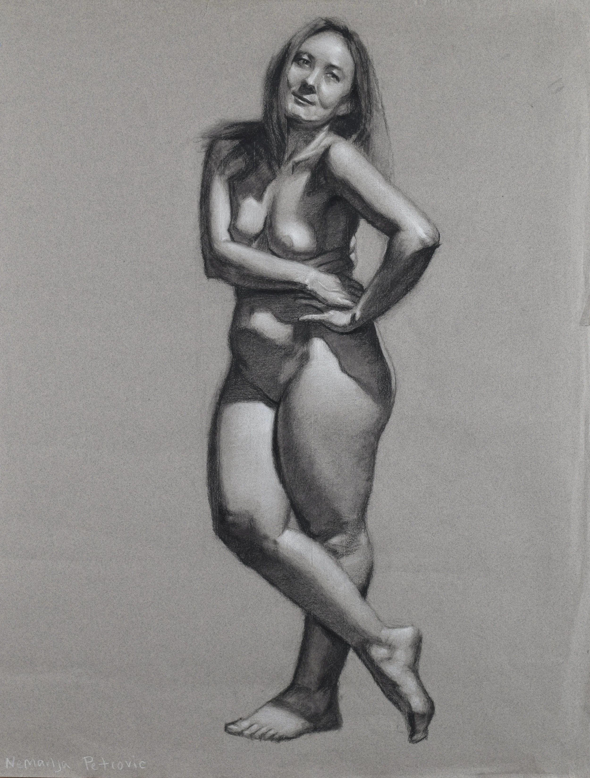 “Ana” 2018 - 24 × 20, charcoal and chalk on toned paper