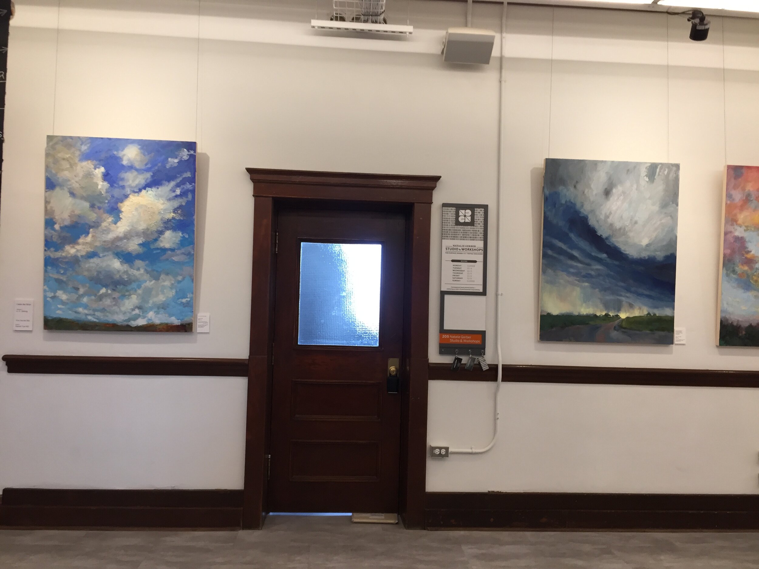 Under My Skies Show at cSPACE, Calgary, Alberta  Right to left— Under My Skies, Time to Take Shelter.  Collection of the Artist, available. 