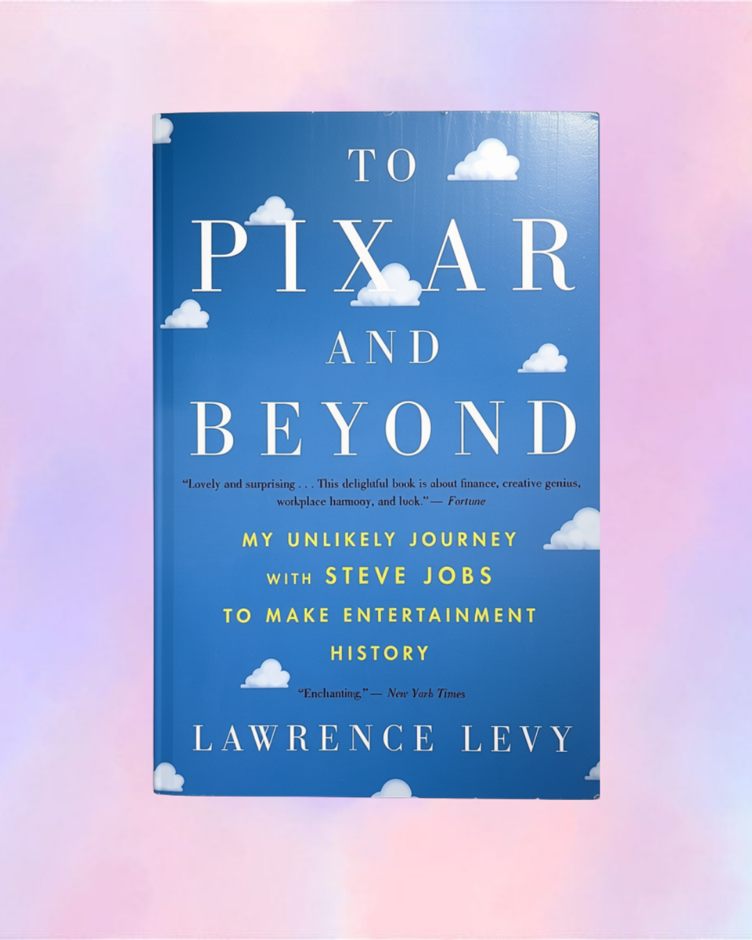 Cover of the book showing a blue sky with clouds, similar to the wallpaper on the bedroom where the toys live in the Toy Story movies